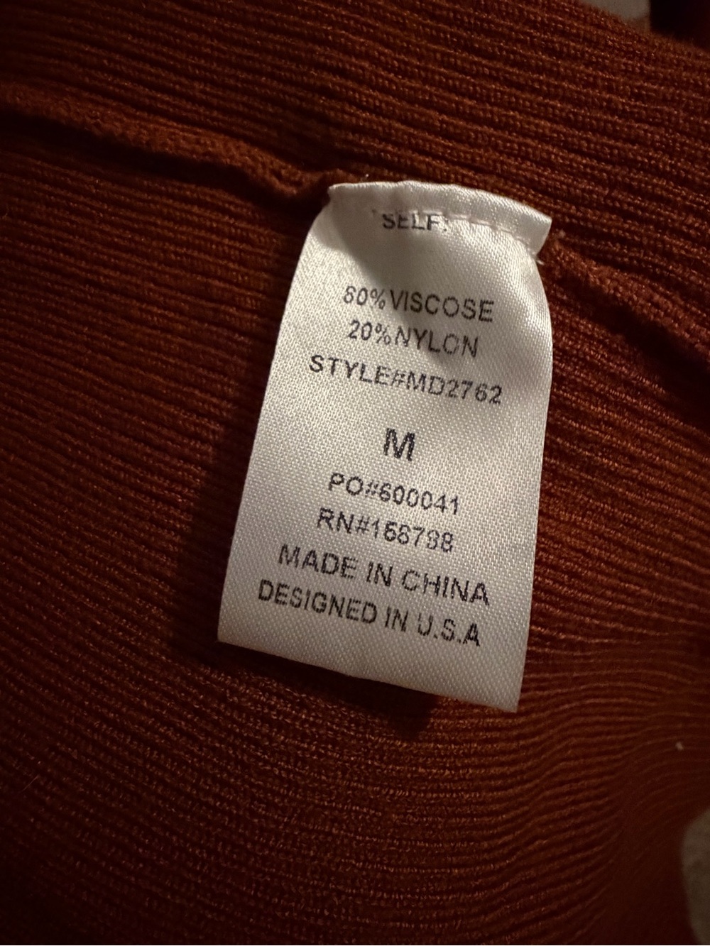 Ribbed Long-Sleeve Bodycon Dress in Rust Brown - Picture 3 of 3